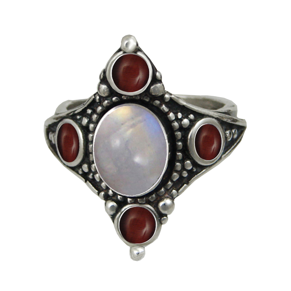 Sterling Silver Renaissance Queen's Ring With Rainbow Moonstone Size 10